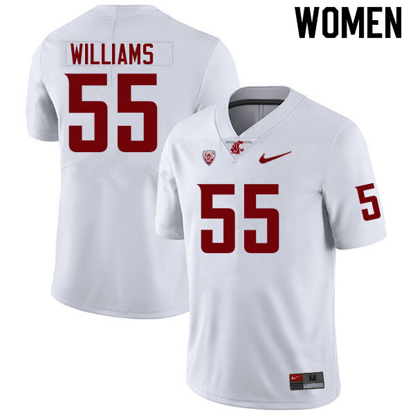 Women #55 Kendall Williams Washington State Cougars College Football Jerseys Sale-White - Click Image to Close